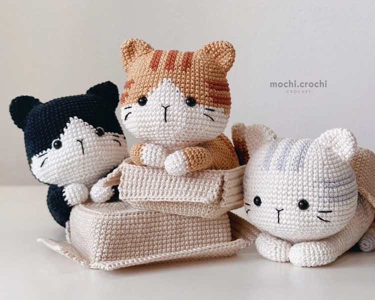 Crochet Pattern - 3in1 - Catloaf in the Box - Tuxedo Tabby+Tuxedo+Tabby Cat Amigurumi - PDF Digital Download