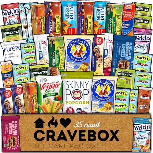 CRAVEBOX Healthy Snack Box (35 Count) Halloween Variety Pack Care Package Gift Basket Kid Men Women Adult Nuts Health Nutrition Assortment College Back to School