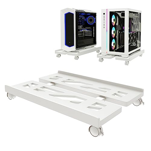 Mobile CPU Stand, CPU Rolling Stand Adjustable Computer Mobile Cart Holder with Locking Caster Wheels PC Stand - White - White