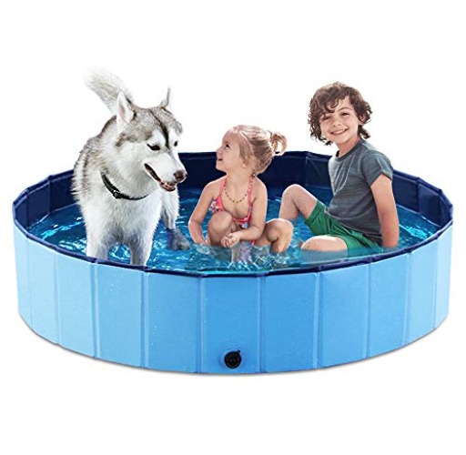 Jasonwell Foldable Dog Pet Bath Pool Collapsible Dog Pet Pool Bathing Tub Kiddie Pool for Dogs Cats and Kids (55.1inch.D x 11.8inch.H, Blue) - XL- 55.1" - Mdf Wood Blue