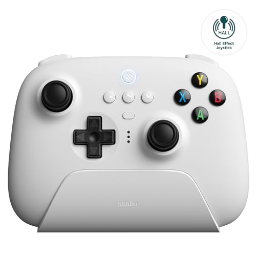 8Bitdo Ultimate 2.4G Wireless Controller, Hall Effect Joystick Update, Gaming Controller with Charging Dock for PC, Android, Steam Deck & Apple (White) - White - Hall Effect Joystick