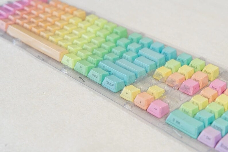 Rainbow Pastel Keyboard Caps Side Printed - 104 Keyboard Caps for Mechanical Keyboards