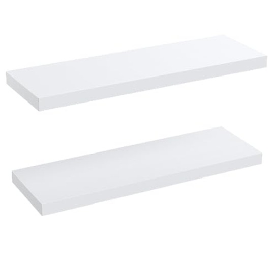 AMADA HOMEFURNISHING Floating Shelves Large, 24 x 9 Inch Wall Shelves for Bathroom, Bedroom, Kitchen, Shelves for Wall Decor Set of 2, White - AMFS06 - 2 Pack - White - 24 inches