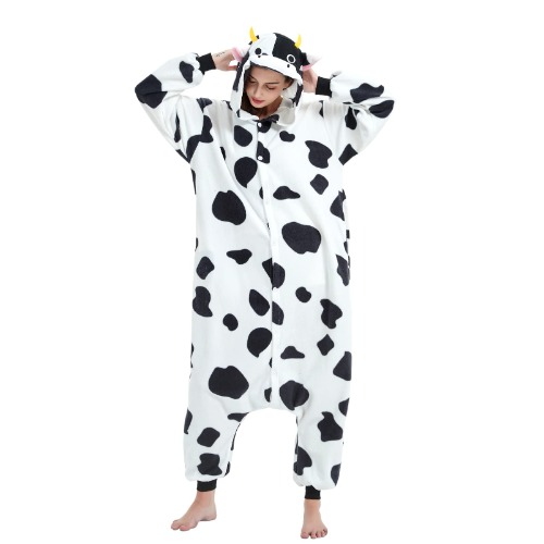 ressber Unisex Adult Onesie Pajamas Animal One Piece Halloween Costume Christmas Sleepwear Jumpsuit (Cow, Small)