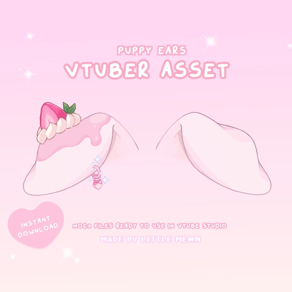 VTuber Asset | Rigged Cute Pink Strawberry Vtuber puppy Ears