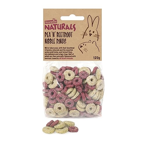Rosewood Naturals Pea 'n' Beetroot Nibble Rings Treats for Rabbits, Guinea Pigs, Chinchillas, Degus, Hamsters, Gerbils, Mice, Rats - 120g