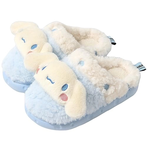 Kawaii Slippers for Women Girls Fuzzy Cute House Shoes Warm Fluffy Indoor Outdoor Slippers - 7.5-8.5 Women/89 Men - Blue (Half Wrap Heel)