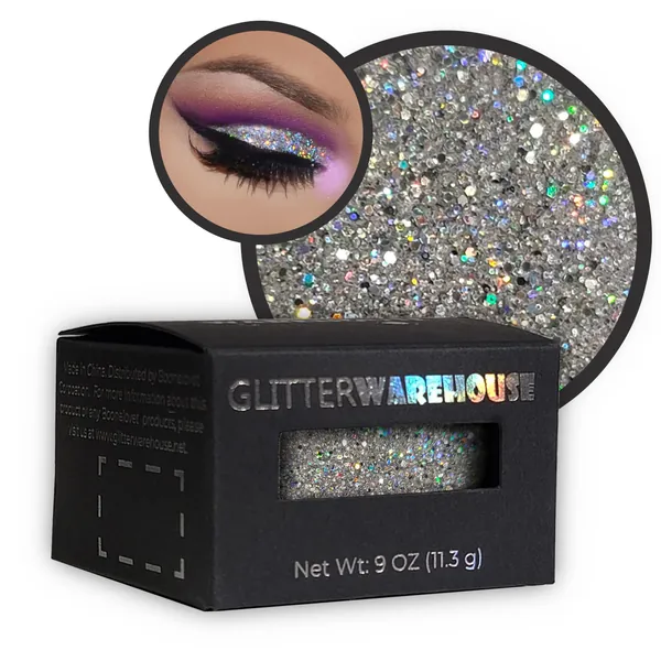 Diamond Silver GlitterWarehouse Holographic Loose Glitter Powder Great for Eyeshadow/Eye Shadow, Makeup, Body Tattoo, Nail Art and More!
