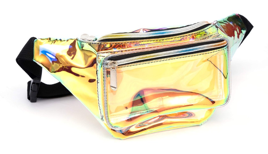 Festival Rave Holographic Neon Gold Transparent Fanny Pack for Women Girls Concert Waist Belt Bum Bags -Neon Gold Transparent
