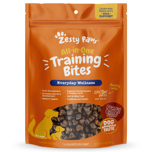 Zesty Paws Training Treats for Dogs & Puppies - Hip, Joint & Muscle Health - Immune, Brain, Heart, Skin & Coat Support - Bites with Fish Oil with Omega 3 Fatty Acids with EPA & DHA - PB Flavor - 12oz… - Peanut Butter 12 Ounce (Pack of 1)