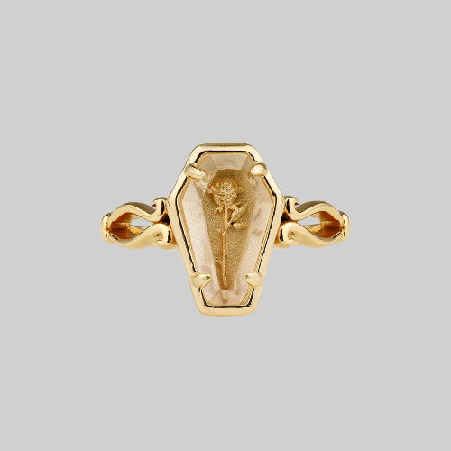 REBIRTH. Rose Under Glass Coffin Ring - Gold | Gold / Large