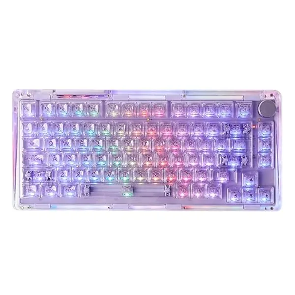 KiiBoom Phantom 81 V2 75% Hot Swappable Upgraded Crystal Gasket-Mounted Mechanical Keyboard, Triple Mode NKRO Gaming Keyboard with South-facing RGB, Clear Keycaps, 4000mAh Battery for Win/Mac (Purple) - Purple