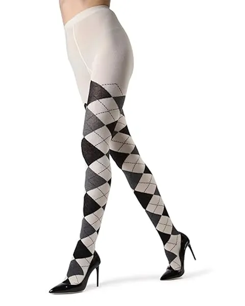 MeMoi Argyle Sweater Tights - S-M - Winter White