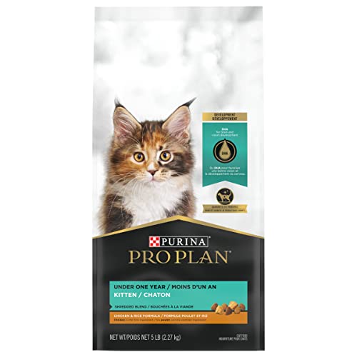 Purina Pro Plan With Probiotics, High Protein Dry Kitten Food, Shredded Blend Chicken & Rice Formula - 5 lb. Bag - Chicken & Rice Shredded Blend - 5 Pound (Pack of 1)