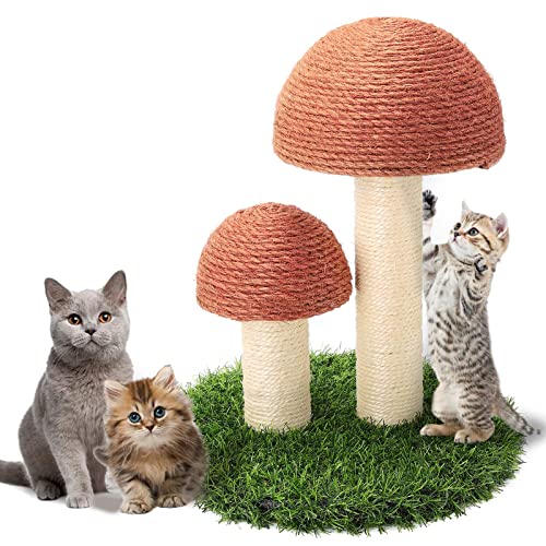 Cat Scratching Post, Mushroom Claw Scratching Post for Kitty, Natural Sisal Cat Scratchers Pole, 15x12 Inch Cat Interactive Toys - Brown
