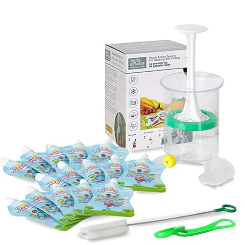 Fill n Squeeze Baby Weaning Pouch System, 500ml Baby Food Maker with 15 Reusable Baby Food Pouches, Pouch Spoon, for Homemade Baby Food, Toddler Snacks. Freezer Safe for Baby Food Storage - Value Pack