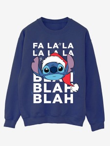 NW2 Lilo &amp; Stitch Christmas Slogan Adults Navy Sweatshirt
