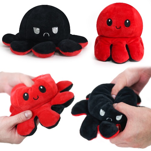 Reversible Octopus Plush Red-Dual Side Flip Stuffed Mood Octopus Reversible Plushie teddy toy-Birthday wedding gifts toys for kids women men him her-baby toys for 0-6 months 1 2 3 year old boys girls