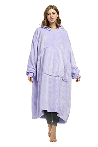 Catalonia Classy Extra Long Hoodie Blanket Oversized,Super Soft Fleece Warm Wearable Blanket, Giant Hoody with Large Front Pocket for Adults Men Women Purple - XL-XXL Plus Tall - Lavender / Fleece