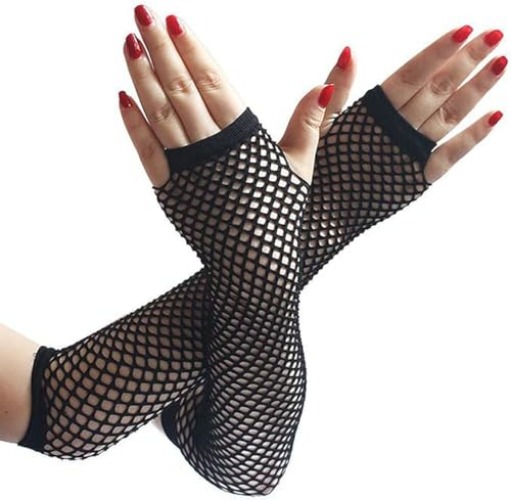 rayinblue Fingerless Fishnet Gloves Diva Women Black 80s Retro Vintage Nylon Stretchy Mesh Gloves for Kids Girls Dance Disco Costume Parties Supplies Accessories - Long