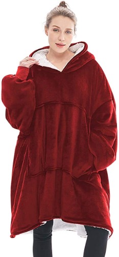 Oversized Sherpa Hoodie, Wearable Hoodie Sweatshirt Blanket, Super Soft Warm Comfortable Blanket Hoodie, One Size Fits All - Adults Kids Men Women - Red