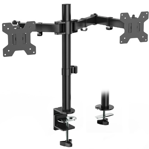 WALI Dual LCD Monitor Fully Adjustable Desk Mount Stand Fits 2 Screens up to 27 inch, 22 lbs. Weight Capacity per Arm (M002), Black - Black