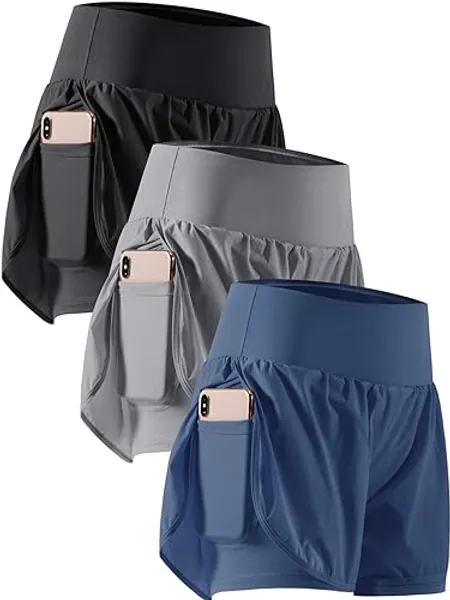 CADMUS 2 in 1 Women's Workout Shorts for Athletic Gym Running Shorts with Phone Pockets