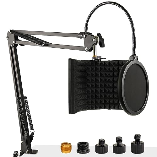 Microphone Isolation Shield with Mic Stand and Pop Filter, Foldable Sound Shield for Most Condenser Microphone Recording Equipment Studio, High Density Absorbent Foam to Filter Vocal by Frgyee - Acoustic Foam_Set