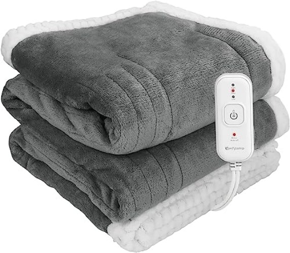 Comfytemp Heated Blanket Electric Throw - 50"x60" Stylish Soft Flannel Heated Throw Blanket 4 Hours Auto Off 3 Fast Heating Levels Electric Blanket Over-Heat Protection Blanket Machine Washable (Grey) - 50"x60"