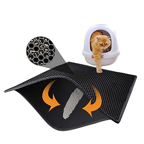 Pieviev Cat Litter Mat Trapper - 76 x 61 cm Honeycomb Double Layer Tapis Litiere Chat -Traps Messes, Easy Clean and Durable, Non Toxic Trapper Rug Suitable for Litter Tray (Black) - Black