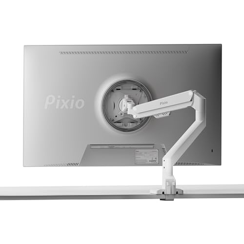 Pixio PS1S Wave White Single Monitor Arm Stand Desk Mount - Fits up to 32 inches Monitors and up to 19.8lbs. VESA Compatibility and Integrated Cable Management - White