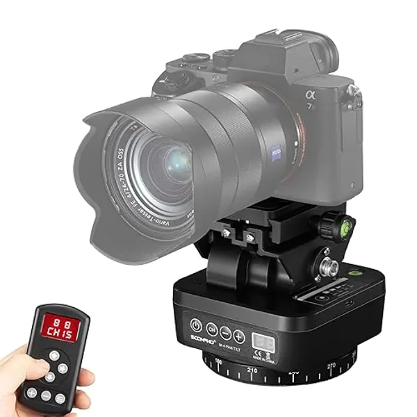 Soonpho M4 Motorized Rotating Panoramic Tripod Head, Remote Control Pan Tilt Head with Remote Control and Mobile Phone Clip for DSLR Cameras, Camcorders, Smartphones, Tripod - M4