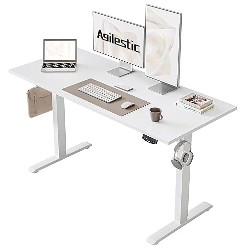 Agilestic Höhenverstellbarer Schreibtisch 120 x 60 cm, Stabiler Schreibtisch Höhenverstellbar Elektrisch mit Memory-Handsteuerung, Ergonomischer Steh-Sitz Tisch Computertisch, Weiß - Weiß - 120 x 60 cm