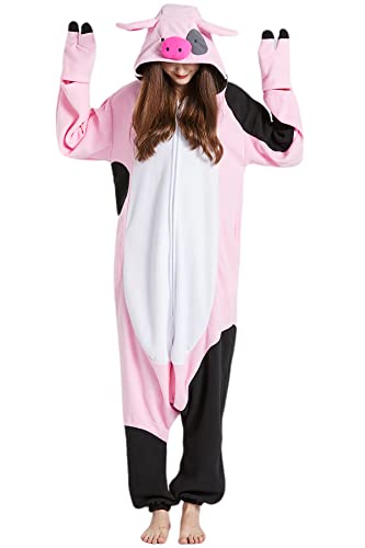 DarkCom Unisex Adult Onesie Halloween Cosplay Animal Onesie Christmas Pajamas Halloween Costume One Piece Sleepwear - Medium - Piebald Pig