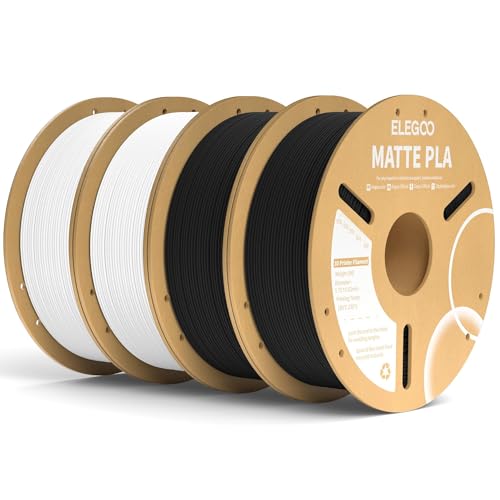 ELEGOO Matte PLA Filament Black & White 4KG, 1.75mm 3D Printer Filament Bundle Dimensional Accuracy +/- 0.02mm, 1kg Carboard Spool (2.2lbs) for Most FDM 3D Printers - Black & White-4 Pack
