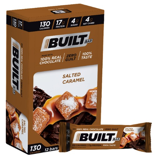 Built Bar 12 Pack High Protein Energy Bars | Gluten Free | Chocolate Covered | Low Carb | Low Calorie | Low Sugar | Delicious Protien | Healthy Snack (Salted Caramel)