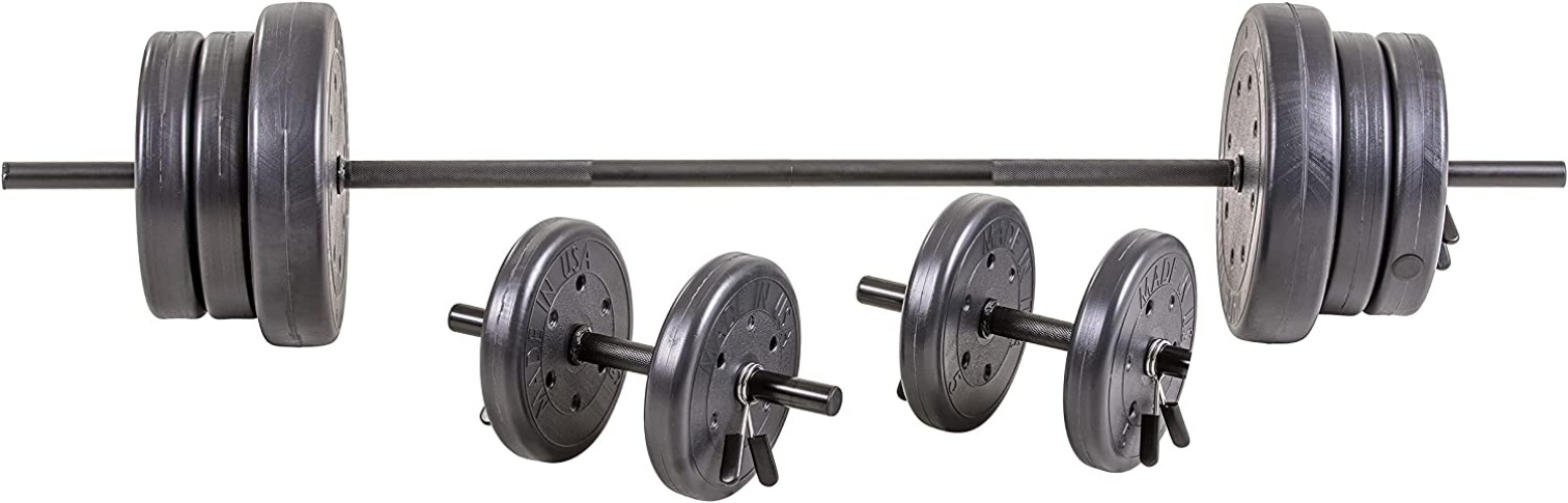 US Weight 105 lb Duracast Barbell Weight Set with two dumbbells and 6ft bar for home gym - 105 LBS