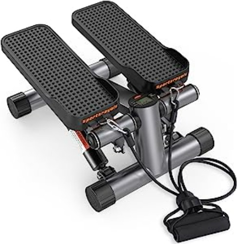 Sportsroyals Stair Stepper with Resistance Band, Mini Stepping Fitness Exercise Home Workout Equipment for Full Body Workout，330lbs Weight Capacity Grey