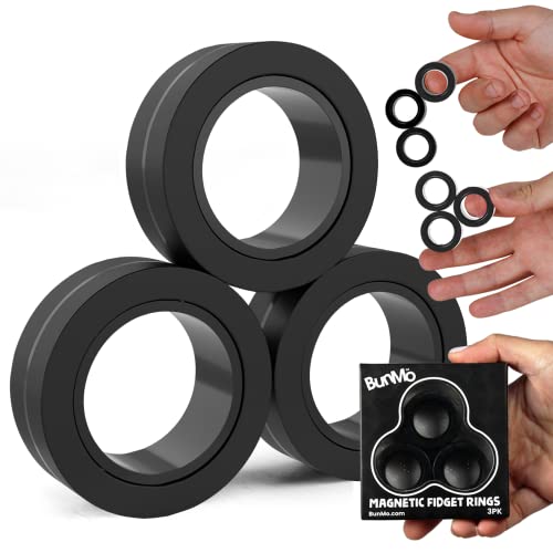 BUNMO Magnetic Rings Black | Fidget Toys Adults | Magnetic Fidget Rings | Endless Hours of Fun | Spin, Connect & Play | Addictive Fidget Toy for Boys & Girls | Great Teen Gift - Black