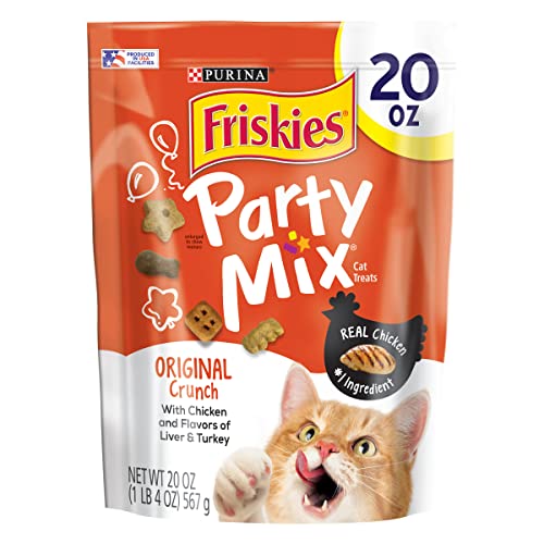 Purina Friskies Made in USA Facilities Cat Treats, Party Mix Original Crunch - 20 oz. Pouch - Original - 20 oz. Pouch