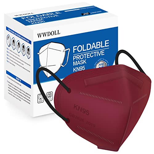 WWDOLL KN95 Face Mask 25 Pack, 5-Layers Breathable KN95 Masks, Red - Red