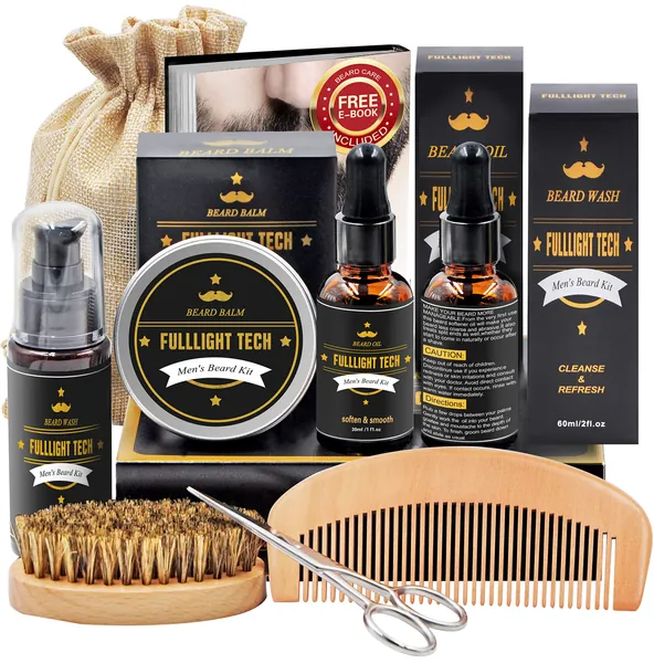 Beard Kit for Men Grooming & Care W/Beard Shampoo Oil Balm Comb Brush Scissor