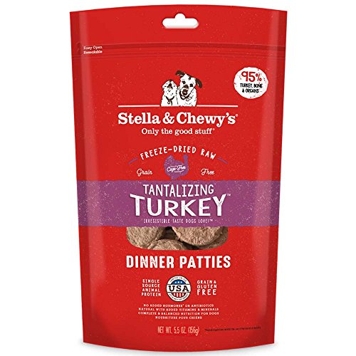 Stella & Chewy's Freeze Dried Raw Dinner Patties – Grain Free Dog Food, Protein Rich Tantalizing Turkey Recipe – 5.5 oz Bag - Turkey - 5.5 Ounce (Pack of 1)