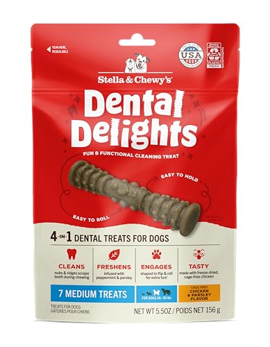 Stella & Chewy's Dental Delights with Freeze-Dried Chicken - Medium Dental Treats for Dogs, 5.5 Ounce Bag - Chicken (Medium Treat) - 5.5 Ounce (Pack of 1)