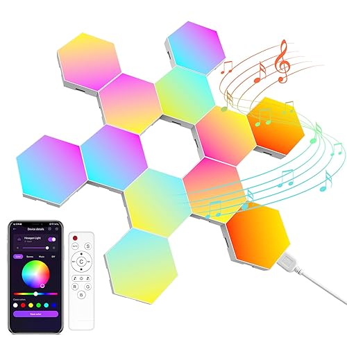 Kangtaixin LED Sechseck Gaming Wandleuchte 12pcs Hexagon RGB Panel - Sechseck Waben Wall Light Musik Sync Deko Hexa Wandbeleuchtung Smart Sechseckige Gamer Room Deko Modular Lampe - 12 PCS