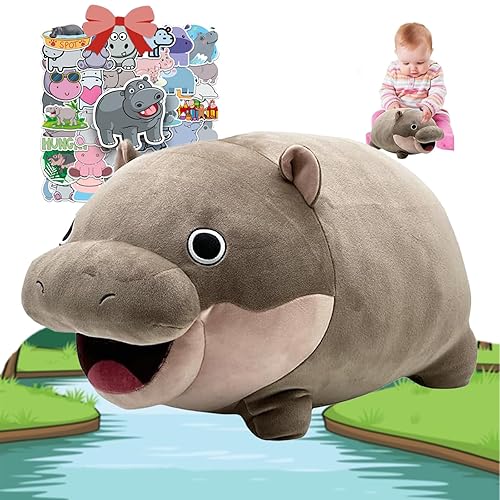 Moo Deng Hippo Plush, 2024 Pygmy Hippo Plush Moo Den, Plush Toys Cute Pygmy Hippo Plushie Toy, Soft Hippopotamus Stuffed Animal Pillow, Suitable for Home Sofa (16.5in/1.39lbs) - 16.5in/1.39lbs