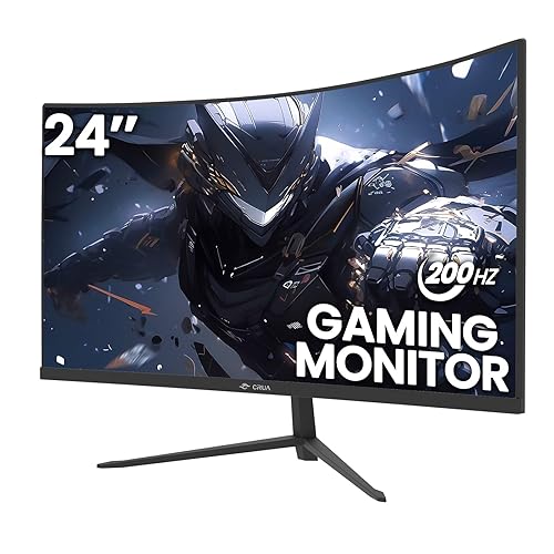 CRUA 24 Inch 200Hz/144Hz Curved Gaming Monitor, FHD 1080P Frameless Computer Monitor, Support AMD freesync, Low Motion Blur, Eye Care,Wall Mountable/Tilt Adjustable(DisplayPort1.4 & HDMI2.0)-Black - 24inch - FHD 200HZ