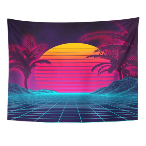 TOMPOP Tapestry Retro Futuristic Neon Landscape 1980S Digital Cyber 80S Party Sci Neon Home Decor Wall Hanging for Living Room Bedroom Dorm 60x80 Inches - 60 in x 80 in 2 options from $30.97