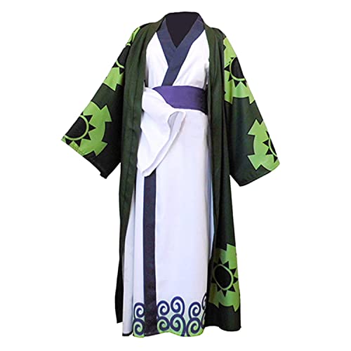 Colonghsou Cosplay Costume Anime Wano Country Deluxe Robe Kimono Cloak Halloween Outfit - Green - Large