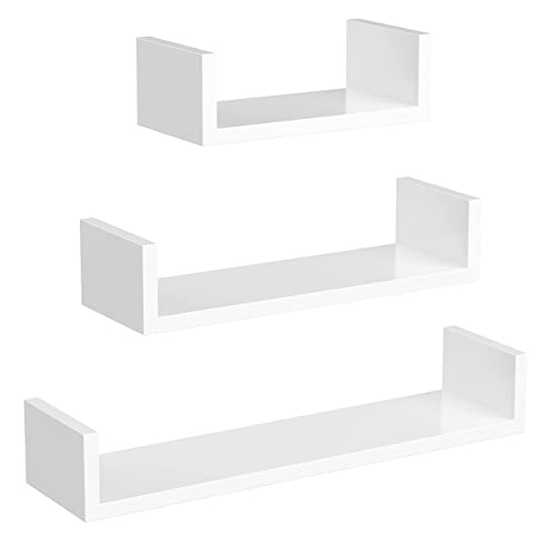 SONGMICS Floating Shelf Set of 3, Wall Shelves, 30/45/60 cm, Decorative Shelves, Each Shelf Holds up to 10 kg, for Living Room, Home Office, Bathroom, Kitchen, Cloud White LWS66W - 60x15x10cm/45x15x10cm/30x15x10cm - Cloud White